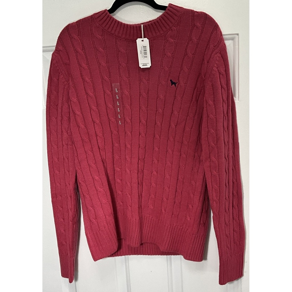 Simply Southern Embroidered Logo Cableknit Salmon/Pink Sweater Women's Large